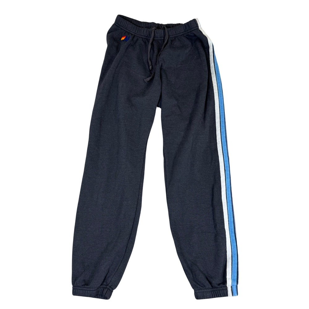 Aviator Nation Sweatpants Charcoal Gray Blue White Side Stripe Joggers Medium